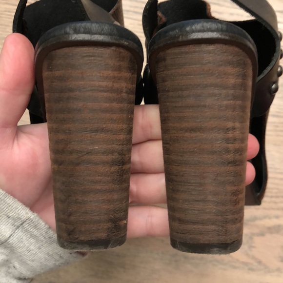 Free People Chocolate Brown/Black Leather Peep-toe Slingback with Wooden Heel 37 - Picture 10 of 12